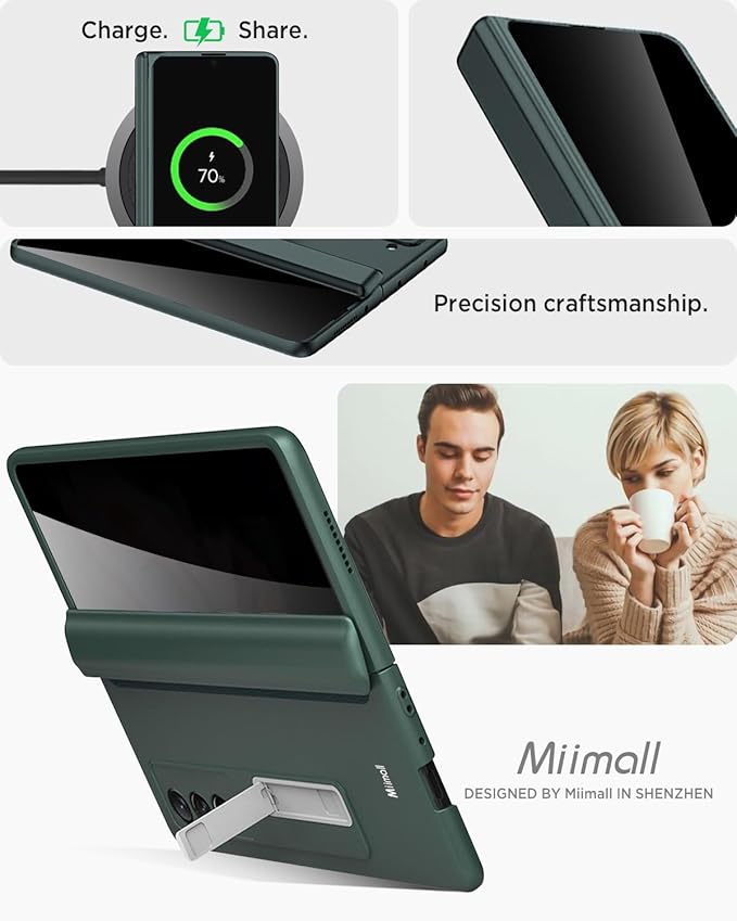 Miimall for Samsung Galaxy Z Fold 3 Case with Privacy Screen Protector, Built-in Adjustable Kickstand & Magnetic Hinge Protection All-Inclusive Protective Case for Galaxy Z Fold 3 5G Green
