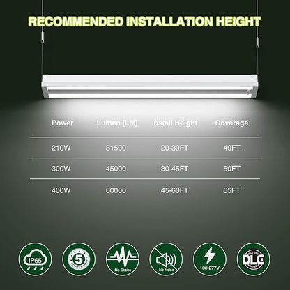 LED Linear High Bay Shop Light With Motion Sensor 300W, Larger Central Lighting Area, 45000LM, 120-277V, 0-10V, 5000K, Commercial Linear High Bay Led Shop Lights for Warehouse Industrial Garage , UL