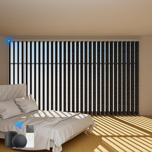 Blindify Motorized Vertical Blinds Compatible with Alexa Google Home, Blackout Sliding Door Shades Smart Vertical Blinds Remote Control Customize, Black