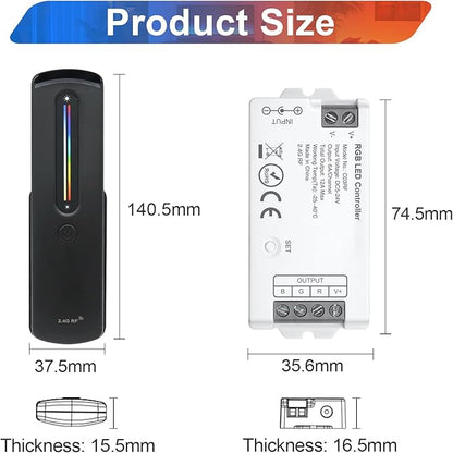 2.4GHz RF RGB LED Strip Controller Remote Kit, Wireless Remote & Tuya Controller Dimmer with Group Control Adjust Brightness/Color Touch Slide for PWM 4Pin COB LED Strip Light DC5V DC12V DC24V