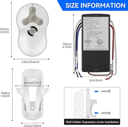 Universal Ceiling Fan Remote Control Kit, 3-Speed Fan and Dimmer Light Control, Easy DIY Install, Replacement for Hunter Hampton Bay Harbor Breeze Litex and More Brands (Models 99122, 99123, 99600)