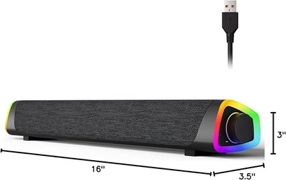 SOULION R30 Plus Bluetooth Computer Speakers, All-in-One Control Button with 6 Modes LED Lights PC Speaker, Wired USB Powered Surround Soundbar for Desktop Monitor Laptop Gray