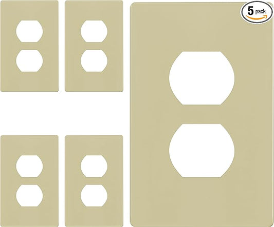 ENERLITES Screwless Duplex Wall Plates, Child Safe Receptacle Outlet Covers, Standard Size, 1-Gang 4.68"x 2.93", Unbreakable Polycarbonate Thermoplastic, UL Listed, SI8821-I-5PCS, Glossy, Ivory