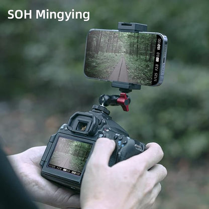 SOH Hot/Cold Shoe Phone Mount Holder, Universal 2 Ball Head Smartphone Mount Adapter, Cold Shoe Phone Clip Mount for iPhone 17/16/15, DSLR Camera LCD Camera Cage Flash LED Light Microphone and More