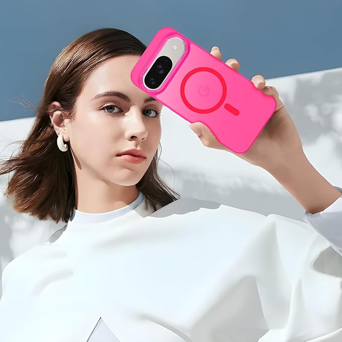 Magnetic for Google Pixel 9/Pixel 9 Pro Case, [Military Grade Drop Protection] [Compatible with MagSafe] Shockproof Slim Translucent Matte Anti-Slip for Women Girls Men Case, Hot Pink