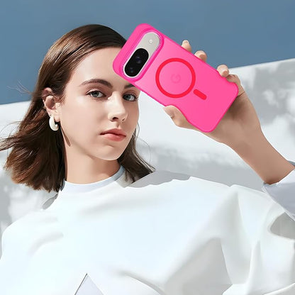 Magnetic for Google Pixel 9/Pixel 9 Pro Case, [Military Grade Drop Protection] [Compatible with MagSafe] Shockproof Slim Translucent Matte Anti-Slip for Women Girls Men Case, Hot Pink