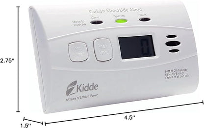 Kidde Carbon Monoxide Detector with 10-Year Battery, Digital Display, 3 LEDs, Replacement Indicator, Peak Level Memory, 2 Pack
