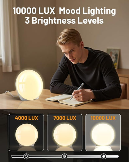 SUXIO Light Therapy Lamp - 10000 Lux Therapy Lights Lamp, 3 Timing & Mode Happy Lamp, Touch Control Sunlight Lamp with Memory Function, Portable Light Box Therapy Use As Lift Mood for Home,White