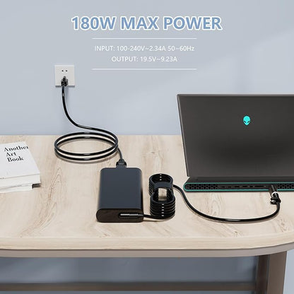 GaN 180W 9.23A 19.5V Charger Adapter Compatible with Dell Precision 7680 7670 7770 7780 LA180PM210 HA180PM210 DA180PM210 AC Power Supply Adapter
