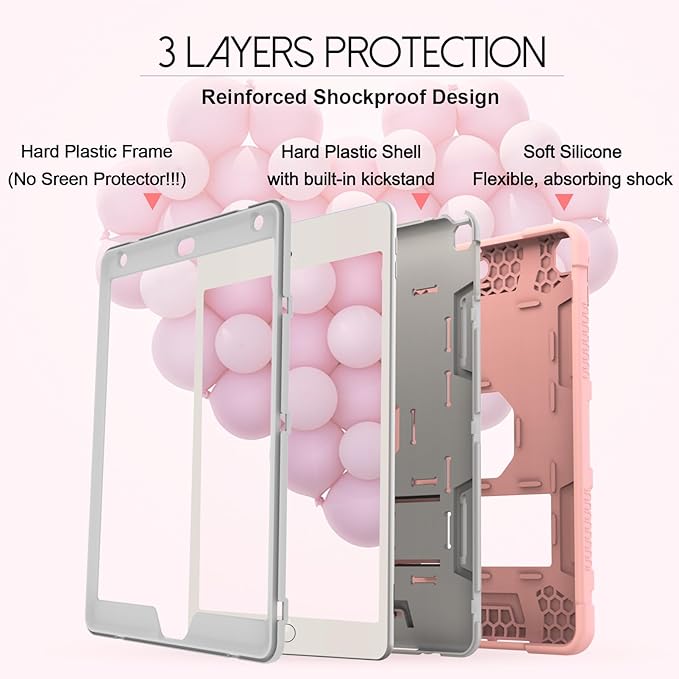 Rantice iPad 9th Generation Case, iPad 8th Generation Case, iPad 7th Generation Case, Hybrid Shockproof Rugged Drop Protection Cover with Kickstand for iPad 10.2'' (Rose Gold)