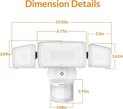 LEPOWER LED Security Lights Motion Sensor Light Outdoor, 38W 4200LM Light, 5500K, IP65 Waterproof, 3 Head Detected Flood Light for Garage, Yard, Porch (White)