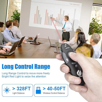 AMERTEER Presentation Clicker Wireless Presenter Remote Clicker for PowerPoint Presentations with Red Pointer, PowerPoint Clicker Slide Advancer for Mac/Windows/Google Slide/PPT.