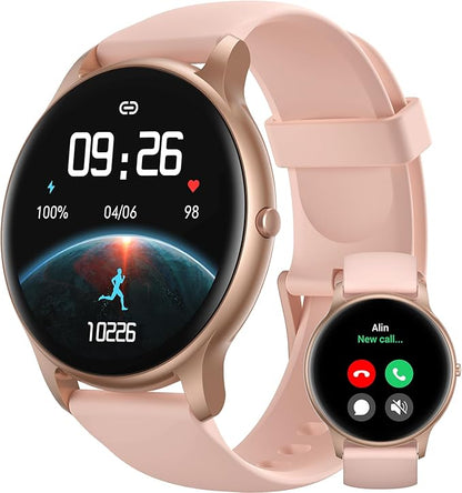 Parsonver Smart Watch for Women(Answer/Make Calls), HD Screen Fitness Tracker IP68 Waterproof, 100+ Sport Modes, Heart Rate/Sleep/SpO2/Steps Monitor, Round Smartwatch for Android & iPhone, Rose Gold