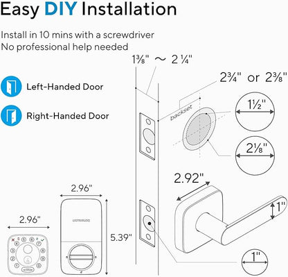 ULTRALOQ Bolt Fingerprint Smart Lock with Lever, Front Keypad Door Lock with Handle, Built-in WiFi Deadbolt, App Remote Control, Auto-Lock, Works with Apple HomeKit, Alexa, Google, BHMA Certified
