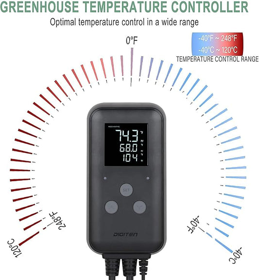 SENSTREE Greenhouse Temperature Controller Digital Waterproof Thermostat for Home Brewing, Fermentation, Breeding, Incubation, Terrarium, Heating & Cooling, 110V 10A 1100W