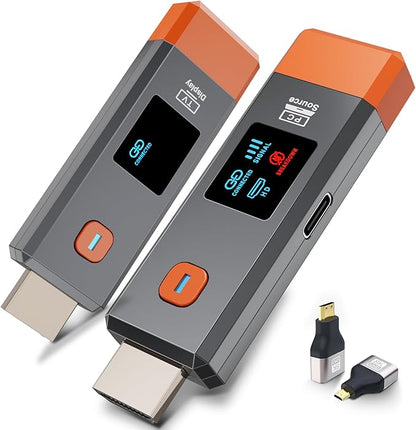 Wireless HDMI Transmitter and Receiver 328ft/100m Extender 4K Decode Input 1080P Output Plug&Play Portable 2.4G/5.8G for Video and Audio to Monitor from PC/Projector/TV Box,with LED Display