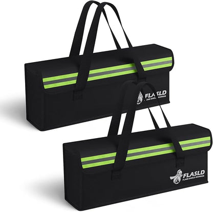 FLASLD 2-Pack Lipo Fireproof Bag Ebike Accessories Battery Charging Case Charge Explosionproof Bag Large Capacity Lipo Battery Storage Guard Safe Box (19.3 x 4.3 x 7in), Black