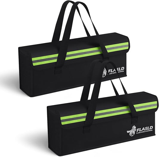 FLASLD 2-Pack Lipo Fireproof Bag Ebike Accessories Battery Charging Case Charge Explosionproof Bag Large Capacity Lipo Battery Storage Guard Safe Box (19.3 x 4.3 x 7in), Black
