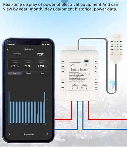 Yitouniu Tuya Smart WiFi 16A Temperature Humidity Switch Sensor Module with Energy Consumption Monitoring, APP Bluetooth Wireless Remote Control,Works with Alexa Google Home (Temperature Humidity)