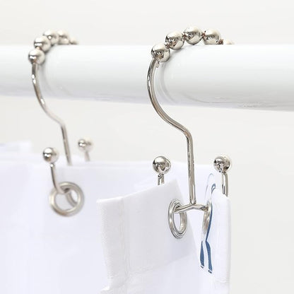 Shower Curtain Hooks, Goowin Shower Curtain Rings, Stainless Steel Shower Curtain Hooks Rust Proof Free Sliding Double Shower Hooks for Curtain, Shower Curtains & Liners (Nickel)