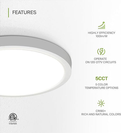 ASD LED 18" Round Flush Mount Ceiling Light Fixture, Low Profile Surface Lighting | 5CCT, Dimmable, Ultra-Thin, ETL Listed | 32W 2600LM 2700-6000K 100-277V | Kitchen, Hallway Lamp | White, 2 Pack