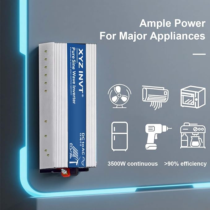 XYZ INVT 3500W Pure Sine Wave Inverter 24V to 120V AC, 7000W Peak Power - Portable Power Converter for Solar System, Off-Grid Home, RV, Truck & Camping