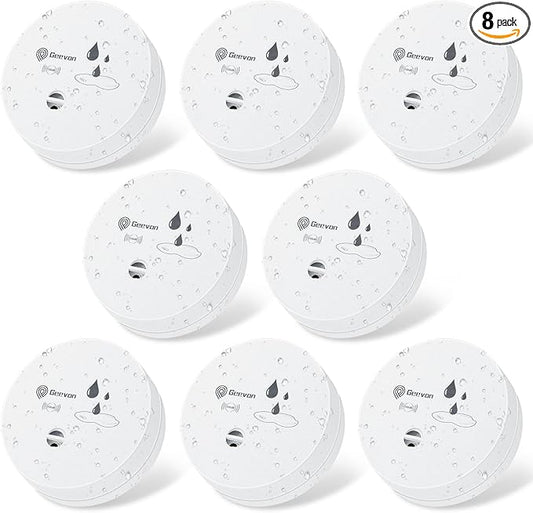 Geevon 8 Pack Water Leak Detectors, 100dB Water Sensor Alarms Flood Detector for Basements, Bathrooms, Laundry Rooms, Kitchens, Garages, and Attics, Water Alarms Battery-Operated (Battery Included)