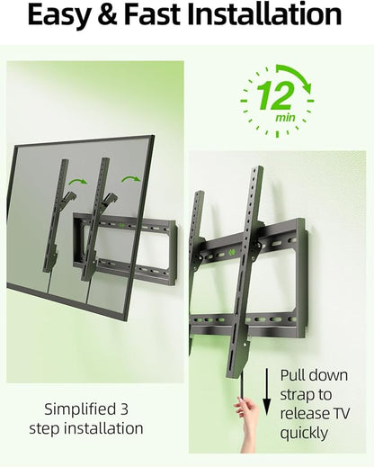 USX Mount UL Listed TV Mount Low Profile for Most 26-60" Flat Screen LED, LCD, Curved TVs, TV Wall Mount Bracket Tilt VESA 400x400mm- Up to 99lbs, Quick Lock and Release to Mounts on 12" 16" Stud