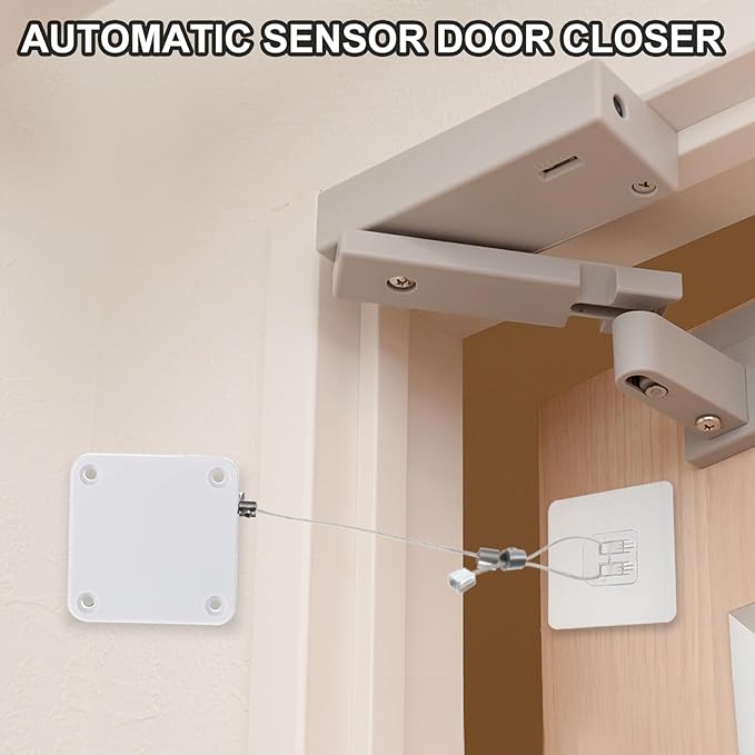 MECCANIXITY Punch-Free 1000g Automatic Sliding Screen Door Closer, Multifunctional Storm Sensor Door Closer with Steel Drawstring for Bedroom Storm Bathroom Study Room (White Pack of 4)