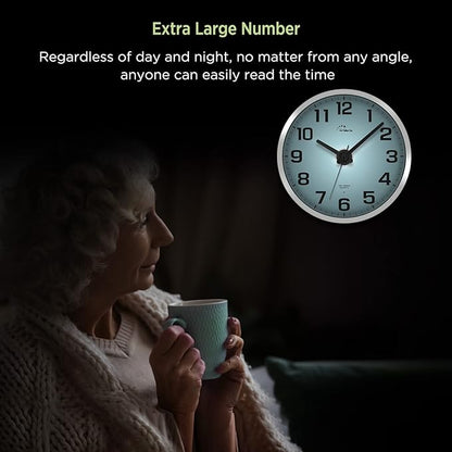 WallarGe Night Light Wall Clock for Bedroom - Silent Lighted up Wall Clock Glow in The Dark, Battery Operated Wall Clocks for Living Room/Kitchen, Easy to Read Large Digital Display, 12 Inch