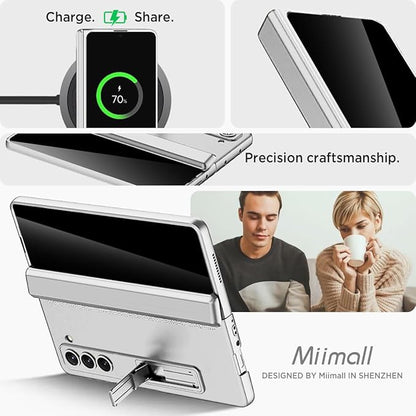 Miimall for Z Fold 6 Case with Privacy Screen Protector, [Military Grade Drop Protection] Built-in Adjustable Kickstand & Magnetic Hinge Protection Shockproof Phone Case for Galaxy Z Fold 6 5G Silver