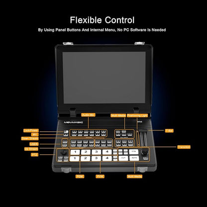 MOVMAGIC MF10 10.1 Inch 5CH Video Mixer with 2HDMI(4K60P) Input,PTZ,8-Layer Editing,Landscape & Portrait,Recording & Replay,USB 3.1,Video switcher for Live Streaming NDI(Optional) Upgradable