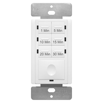 ENERLITES 30-Minute No Neutral Countdown Timer Switch, 1-5-10-15-20-30 Min, for Bathroom Fans, Heaters, Lights, 120VAC 800W, UL Listed, HET06A-J-W, White