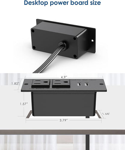 Jgstkcity Conference Recessed Power Strip Socket 9.8Ft Cord,Furniture Flush Mount Charging Station,Desktop Power Grommet Power Strip with 2 Outlets,2 USB Ports,Desk Outlet for Side Table or End Table