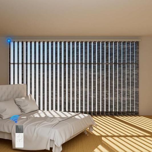 Blindify Motorized Vertical Blinds, Light Filtering Sliding Door Shades Vertical Shades Remote Control Customize, Jacquard Dark Grey