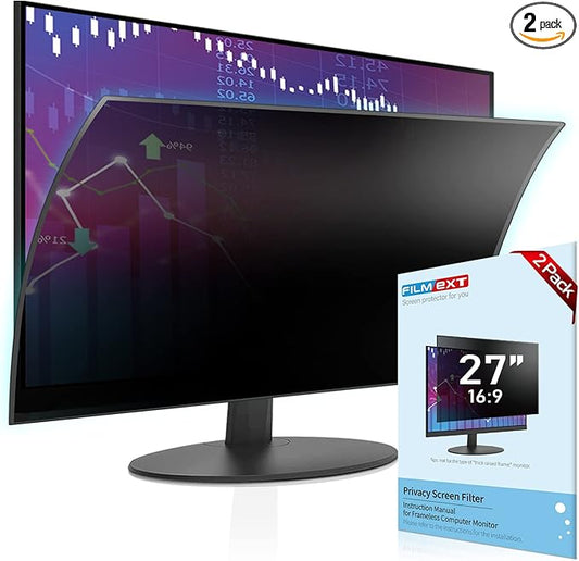 FILMEXT [2 Pack Removable Computer Privacy Screen Filter for 27 inch Monitor, Privacy Shield for Frameless Monitor Widescreen 16:9 Aspect Ratio, Blue Light Filter, Anti-Spy & Anti-Scratch