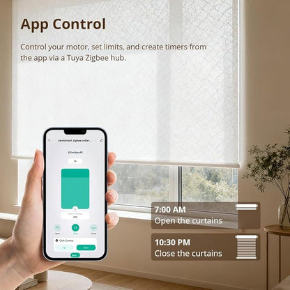 Blindsmart Rechargeable Tuya Zigbee Roller Blinds Motor for 38mm Tube, Motorized Window Shades Automatic Blinds Curtain Opener APP Control, Zigbee Hub Required (with 9-Channel Remote + Solar Pannel)