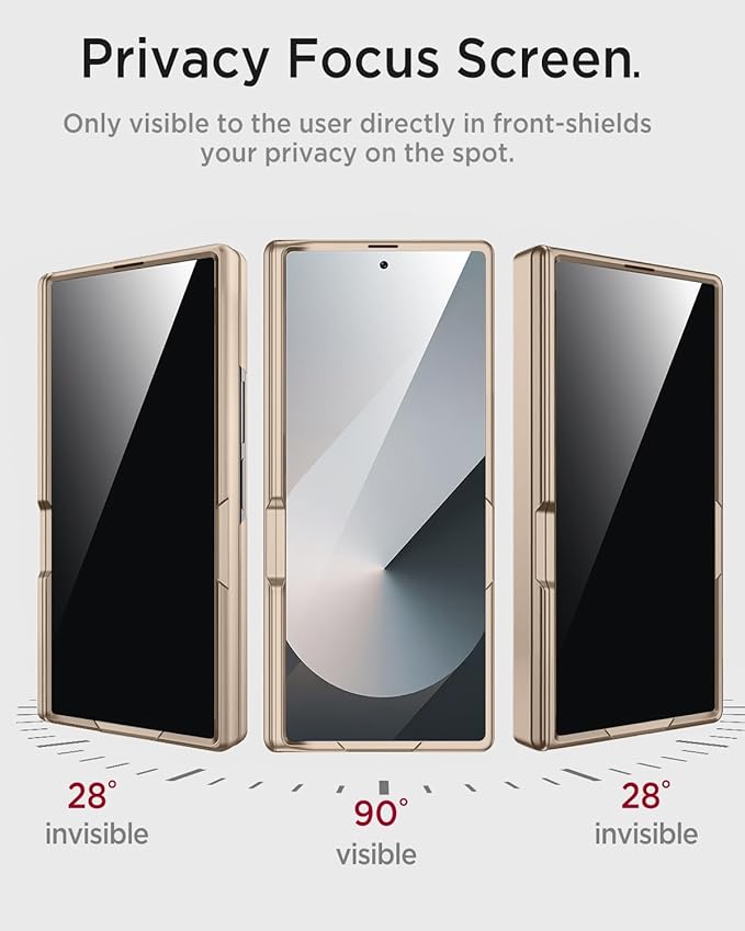 Miimall for Samsung Galaxy Z Fold 7 Case with Privacy Screen Protector, Anti Spy Built-in Adjustable Kickstand Magnetic Hinge Protection Full-Body Protective Case for Galaxy Z Fold 7 Champagne Gold