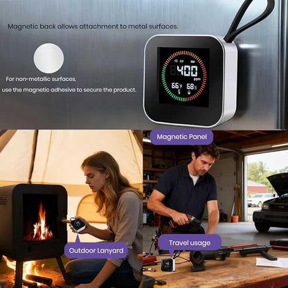 NEXUS SENSUS 3-in-1 Portable Carbon Monoxide Detector for Travel – UL-Compliant CO Alarm with Temperature and Humidity Monitor, USB-C Rechargeable for RV, Hotel, Camping(1, Silver)