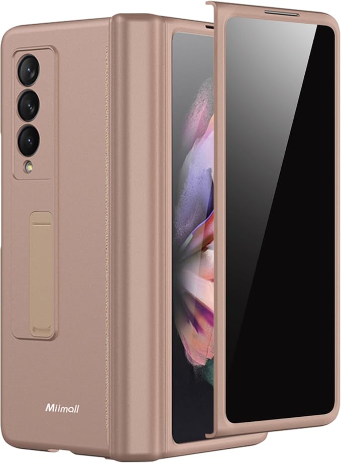 Miimall for Samsung Fold 3 Case with Privacy Screen Protector, Built-in Adjustable Kickstand & Magnetic Hinge & Camera Lens Protective All-Inclusive Phone Case for Galaxy Z Fold3 5G Champagne Gold