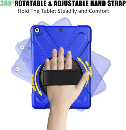 ZenRich Shockproof Case for iPad 9th/8th/7th Generation 10.2 inch 2021/2020/2019, Heavy Duty Rugged Case with Pencil Holder/360° Rotating Kickstand/Handle/Carrying Strap, Blue