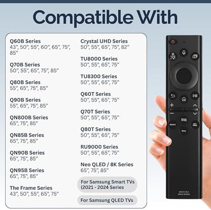 2 Pack BN59-01385A Samsung TV Remote Control Replacement for Smart TV - Easy Setup, Universal IR Voice Remote, Solarcell - Works with Samsung QLED, Frame, Crystal UHD, 4K, & LED Smart TVs