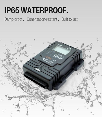LNEX Solar Charge Controller Waterproof, 40A Solar Panel Regulator with Temp Sensor,Backlit LCD, 12V/24V PWM Solar Controller for LiFePO4,AGM, Gel, Flooded and Lithium Battery
