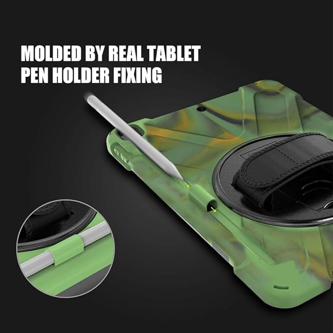 ZenRich Shockproof Case for iPad 9th/8th/7th Generation 10.2 inch 2021/2020/2019, Heavy Duty Rugged Case with Pencil Holder/360° Rotating Kickstand/Handle/Carrying Strap, Camouflage