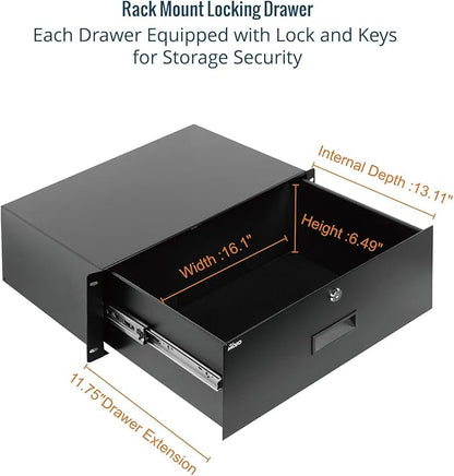 Tecmojo 4U Rack Drawer,Rack Mount Drawer for 19in Network Equipment/Server/AV Rack or Cabinet Enclosure,Sliding and Lockable Server Rack Drawer - Load-Bearing 44lb (20kg),with Cable Management Holes