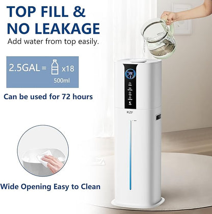 9L Smart Humidifiers for Bedroom Large Room, 2.3Gal Cool Mist Top Fill Diffuser App & Remote Control, 3 Mist Modes, Quiet Humidifier for Home Office Plant (APP White)