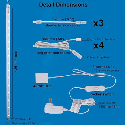 Cefrank LED Display Light Bar Kit - (4) 16" Linkable Lights - Plug in - Series + Parallel Connection - Low Profile - Soft Warm White
