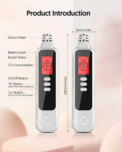 PUTECCH Carbon Monoxide Detectors Portable CO Detector Battery Powered, Handheld Carbon Monoxide Monitor Alarm Detector with LCD Display for Home/Outdoor/Travel (Batteries Included) (White)