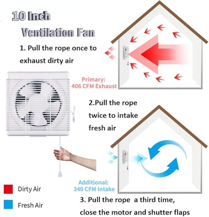 SAILFLO 10 Inch Window Shutter Exhaust Fan,11.6 x 11.6 Inch Cutout, 406CFM 35W Wall-Mounted Ventilation Air Intake Extractor for Bathroom Home