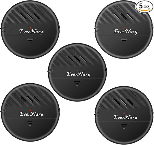 EverNary Window Vibration Alarm,5Pack-125dB Loud Ultra-Slim Anti-Theft Alarm for Door and Window Glass Break Sensor Alert with Adjustable Sensitivity (5, Black)